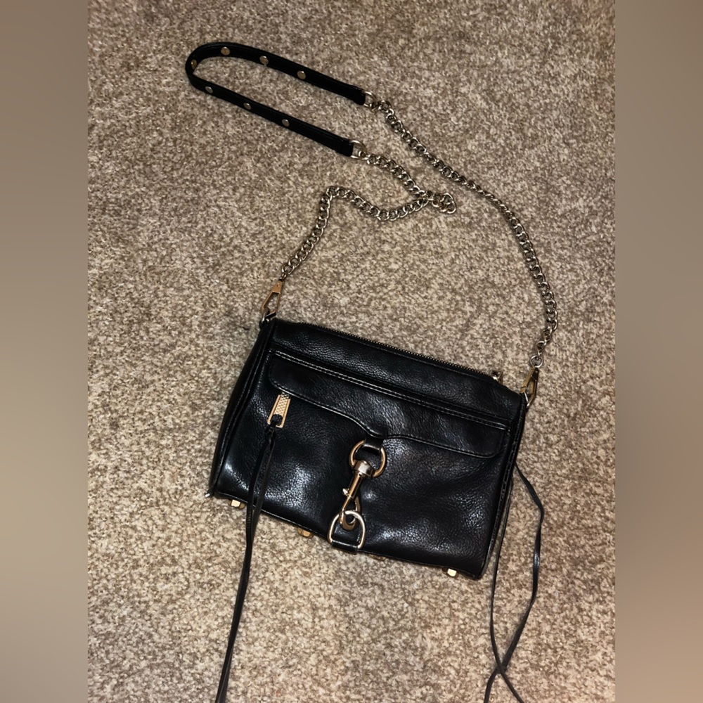 Rebecca Minkoff Mac Convertable Crossbody Black Leather Chain Studded ￼Purse.